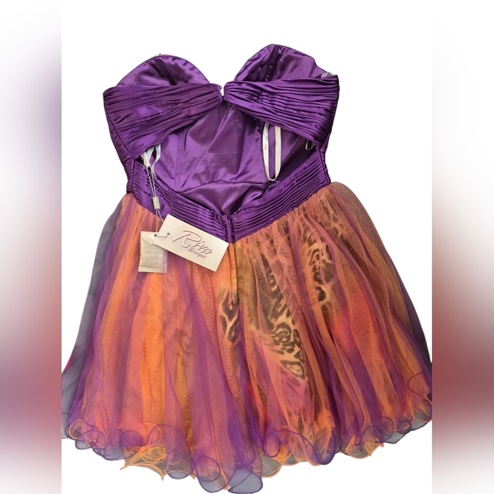 12 RIVA DESIGN Purple and Orange Strapless Dress - Picture 11 of 13